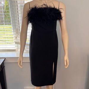 Elegant Black Feather Trim Dress